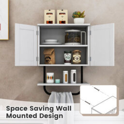 Costway Bathroom Wall Cabinet Wall-Mounted Medicine Cabinet With Towel Bar-White - thumbnail 9