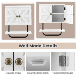 Costway Bathroom Wall Cabinet Wall-Mounted Medicine Cabinet With Towel Bar-White - thumbnail 8