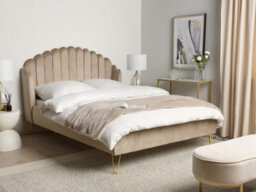 Beliani Bed Velvet Ambillou 140 X 200 Cm (Eu Double) Taupe - thumbnail 2
