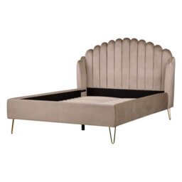 Beliani Bed Velvet Ambillou 140 X 200 Cm (Eu Double) Taupe - thumbnail 4