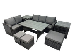Fimous 8 Seat Outdoor Wicker Pe Rattan Garden Furniture Set Dining Table Sofa Sets With 3 Stools 2 Side Tables Dark Grey Mixed - thumbnail 2