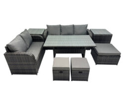 Fimous 8 Seat Outdoor Wicker Pe Rattan Garden Furniture Set Dining Table Sofa Sets With 3 Stools 2 Side Tables Dark Grey Mixed - thumbnail 1