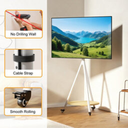 "Aesome Heavy Duty Tripod Movable Floor Tv Stand With Storage Shelf Height Adjustable For 40-75"" Tv Screen Studio" - thumbnail 6