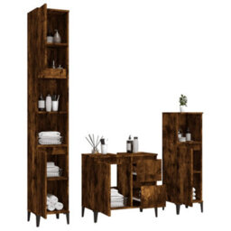 Berkfield 3 Piece Bathroom Cabinet Set Smoked Oak Engineered Wood - thumbnail 4