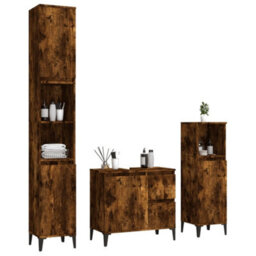 Berkfield 3 Piece Bathroom Cabinet Set Smoked Oak Engineered Wood - thumbnail 3