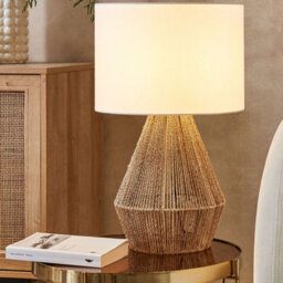Beliani Natural Paper Rope Table Lamp With White Fabric Shade, Slim Metal Frame, 23Cm Diameter X 52Cm Height - thumbnail 1