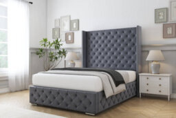 "Sloomy Arundel Steel Plush Bed Frame With 50""  Upholstered Wingback Headboard 3' Single" - thumbnail 2