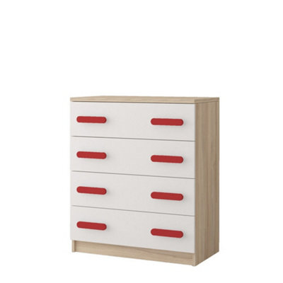 Arte Bold Oak Sonoma And White Chest H930mm W800mm D400mm - Red Handles For Dynamic Spaces - image 1