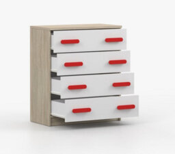 Arte Bold Oak Sonoma And White Chest H930mm W800mm D400mm - Red Handles For Dynamic Spaces - thumbnail 3