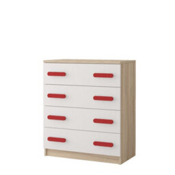 Arte Bold Oak Sonoma And White Chest H930mm W800mm D400mm - Red Handles For Dynamic Spaces