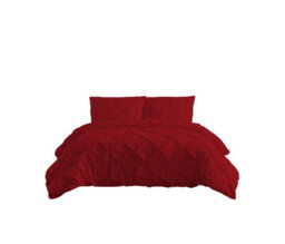 Pintuck Pinch Pleated Polycotton Duvet Cover And Pillowcase/s Set Bed Linen Red - thumbnail 2