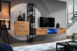Arte Switch Metal Vi Oak Wotan Entertainment Unit 270Cm - Warm Oak & Black Metal Media Wall