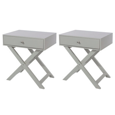 Core Products Set Of 2 Options X Legs 1 Drawer Bedside Cabinets, Grey Finish, Metal Handle - image 1