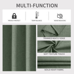 Ameha Sage Green Plain Curtain 100% Blackout Thermal Energy Efficient Thermal Insulated 66'x84' Door Curtain For Modern Uk Homes - thumbnail 6