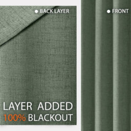 Ameha Sage Green Plain Curtain 100% Blackout Thermal Energy Efficient Thermal Insulated 66'x84' Door Curtain For Modern Uk Homes - thumbnail 7