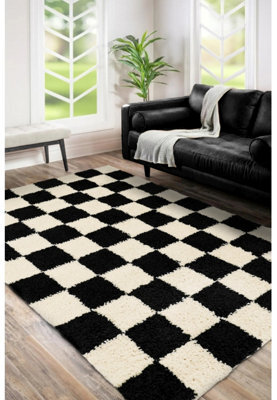 Melrose Eden County Chequered Indoor Outdoor Black 1mm Pile Height Area Rug - 160/230Cm - image 1