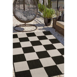 Melrose Eden County Chequered Indoor Outdoor Black 1mm Pile Height Area Rug - 160/230Cm - thumbnail 2