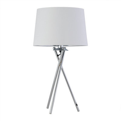 First Choice Lighting Tripod - Chrome Lamp With White & Silver Fabric Shade - image 1