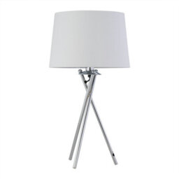 First Choice Lighting Tripod - Chrome Lamp With White & Silver Fabric Shade - thumbnail 2