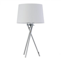First Choice Lighting Tripod - Chrome Lamp With White & Silver Fabric Shade - thumbnail 1