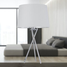 First Choice Lighting Tripod - Chrome Lamp With White & Silver Fabric Shade - thumbnail 8
