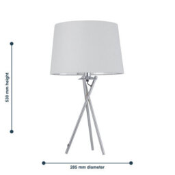 First Choice Lighting Tripod - Chrome Lamp With White & Silver Fabric Shade - thumbnail 9