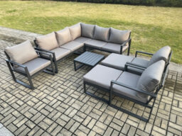 Fimous 10 Seater Outdoor Aluminium Garden Furniture Set Corner Lounge Sofa Set With Square Coffee Table Chair - thumbnail 1