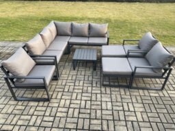 Fimous 10 Seater Outdoor Aluminium Garden Furniture Set Corner Lounge Sofa Set With Square Coffee Table Chair - thumbnail 2