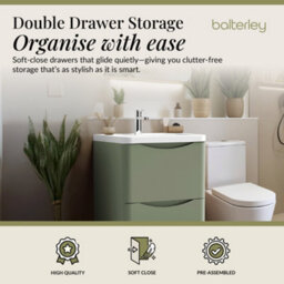 Balterley Dunwood Floor Standing 2 Drawer Bathroom Vanity Unit & Polymarble Basin, Satin Green, 550mm - thumbnail 2