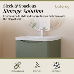 Balterley Dunwood Floor Standing 2 Drawer Bathroom Vanity Unit & Polymarble Basin, Satin Green, 550mm - thumbnail 3