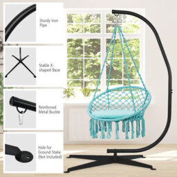 Costway Large Heavy Duty C-Stand Hanging Swing Egg Chair Hammock Frame W/ X Base 150Kg - thumbnail 8