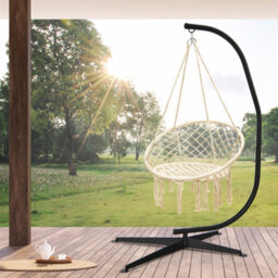 Costway Large Heavy Duty C-Stand Hanging Swing Egg Chair Hammock Frame W/ X Base 150Kg - thumbnail 4