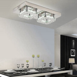 Living And Home Modern 42Cm W Small Chrome Effect Crystal Flush Led Cool White Ceiling Light Fixture - thumbnail 4