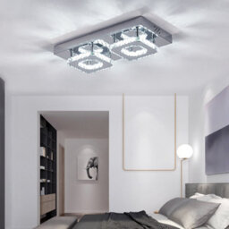 Living And Home Modern 42Cm W Small Chrome Effect Crystal Flush Led Cool White Ceiling Light Fixture