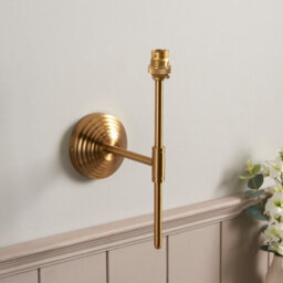 Luminosa Lighting Luminosa Obelisk T Bar Brushed Aged Brass Plate Wall Light With Pearl Grey Fabric Leaf Shade 20Cm B22 - thumbnail 4