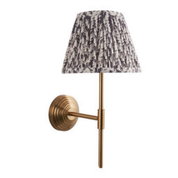 Luminosa Lighting Luminosa Obelisk T Bar Brushed Aged Brass Plate Wall Light With Pearl Grey Fabric Leaf Shade 20Cm B22 - thumbnail 7