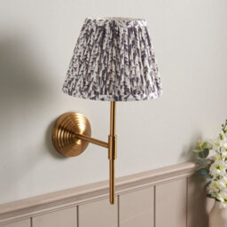Luminosa Lighting Luminosa Obelisk T Bar Brushed Aged Brass Plate Wall Light With Pearl Grey Fabric Leaf Shade 20Cm B22 - thumbnail 3