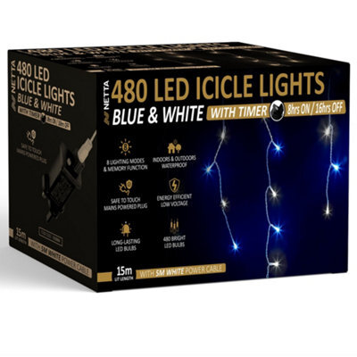 NETTA 480 Led Icicle Lights 15M Indoor/outdoor Christmas Lights With White Cable - Blue & Cool White - image 1