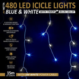 NETTA 480 Led Icicle Lights 15M Indoor/outdoor Christmas Lights With White Cable - Blue & Cool White - thumbnail 2