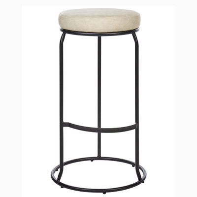 Wyld And Coco Luxehome Beige Faux Leather Bar Stools Set Of 2 With Black Steel Legs, Matt Finish, 43X43X74Cm Each - image 1