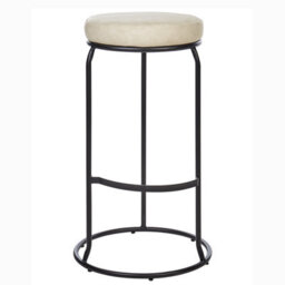 Wyld And Coco Luxehome Beige Faux Leather Bar Stools Set Of 2 With Black Steel Legs, Matt Finish, 43X43X74Cm Each - thumbnail 1