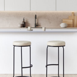 Wyld And Coco Luxehome Beige Faux Leather Bar Stools Set Of 2 With Black Steel Legs, Matt Finish, 43X43X74Cm Each - thumbnail 2