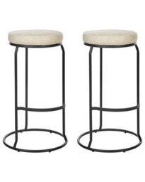 Wyld And Coco Luxehome Beige Faux Leather Bar Stools Set Of 2 With Black Steel Legs, Matt Finish, 43X43X74Cm Each - thumbnail 3