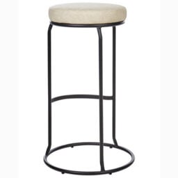 Wyld And Coco Luxehome Beige Faux Leather Bar Stools Set Of 2 With Black Steel Legs, Matt Finish, 43X43X74Cm Each - thumbnail 4