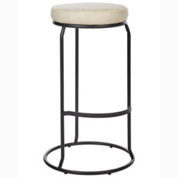 Wyld And Coco Luxehome Beige Faux Leather Bar Stools Set Of 2 With Black Steel Legs, Matt Finish, 43X43X74Cm Each - thumbnail 5