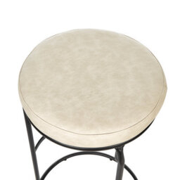 Wyld And Coco Luxehome Beige Faux Leather Bar Stools Set Of 2 With Black Steel Legs, Matt Finish, 43X43X74Cm Each - thumbnail 6