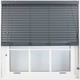 Furnished Faux Wood Venetian Blinds - Dark Grey 50mm Slats Trimmable Blinds For Windows And Doors  (W)215Cm (L)210Cm