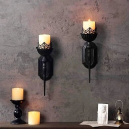 2Pcs Vintage Iron Wall Mount Candle Holders Decor - thumbnail 4