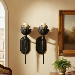 2Pcs Vintage Iron Wall Mount Candle Holders Decor - thumbnail 3