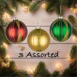 Shatchi Christmas Baubles 12Pcs Set - 8Cm Red, Gold & Green Glass Ornaments With 3 Assorted Designs - thumbnail 3